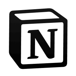 Black and white Notion logo in the shape of a cube with the letter N on the front. Represents the Notion app as a digital planner and productivity tool for organizing tasks, projects, and workflows.